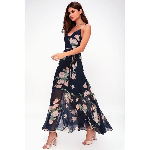 Feeling Freesia Navy Blue Floral Print Maxi Dress - Picture 3 of 12